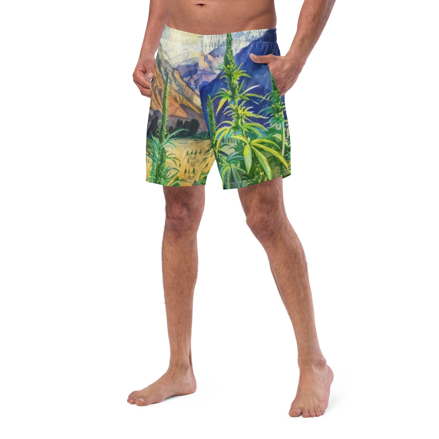 Therapy Swimsuit: Cannabis Elevates Love and Creation - Men's Swim Trunks